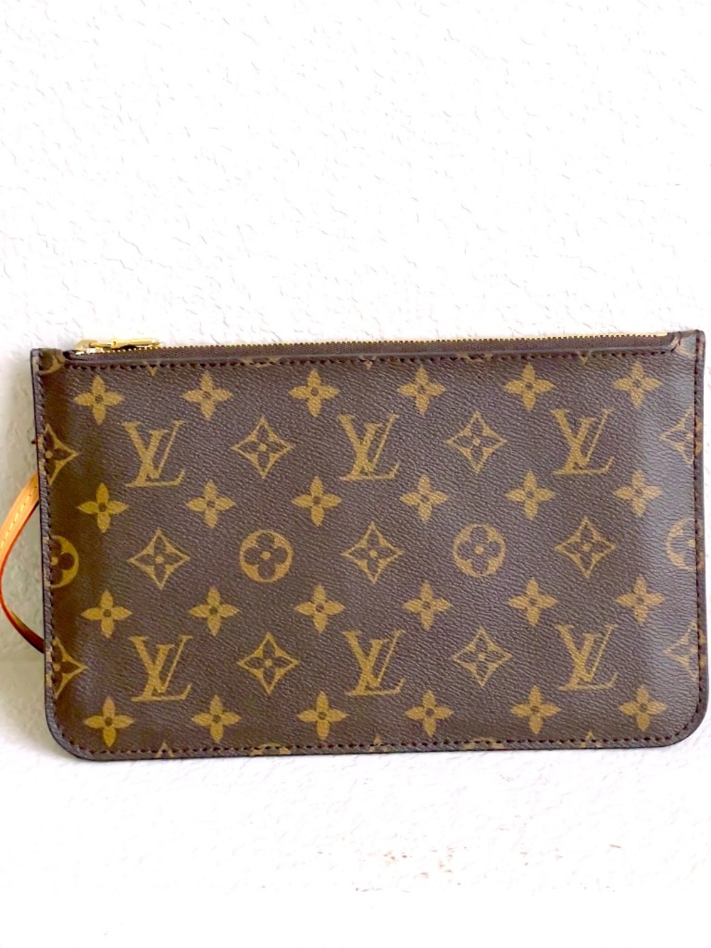 Louis Vuitton LV Brown Canvas Leather Monogram Neverfull Pouch